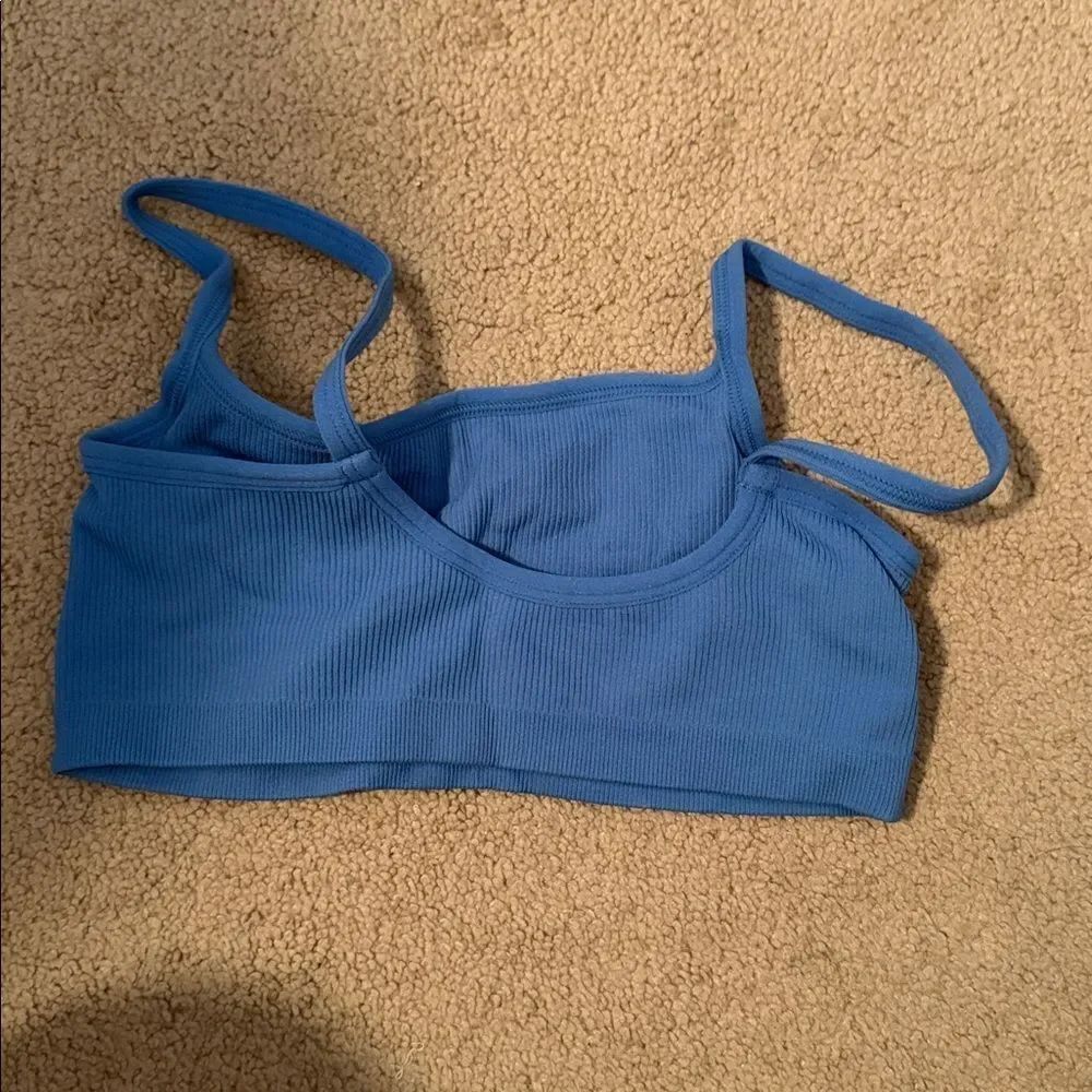 New Set active Small bra Blue Ribbed Crop Top - Picture 2 of 3